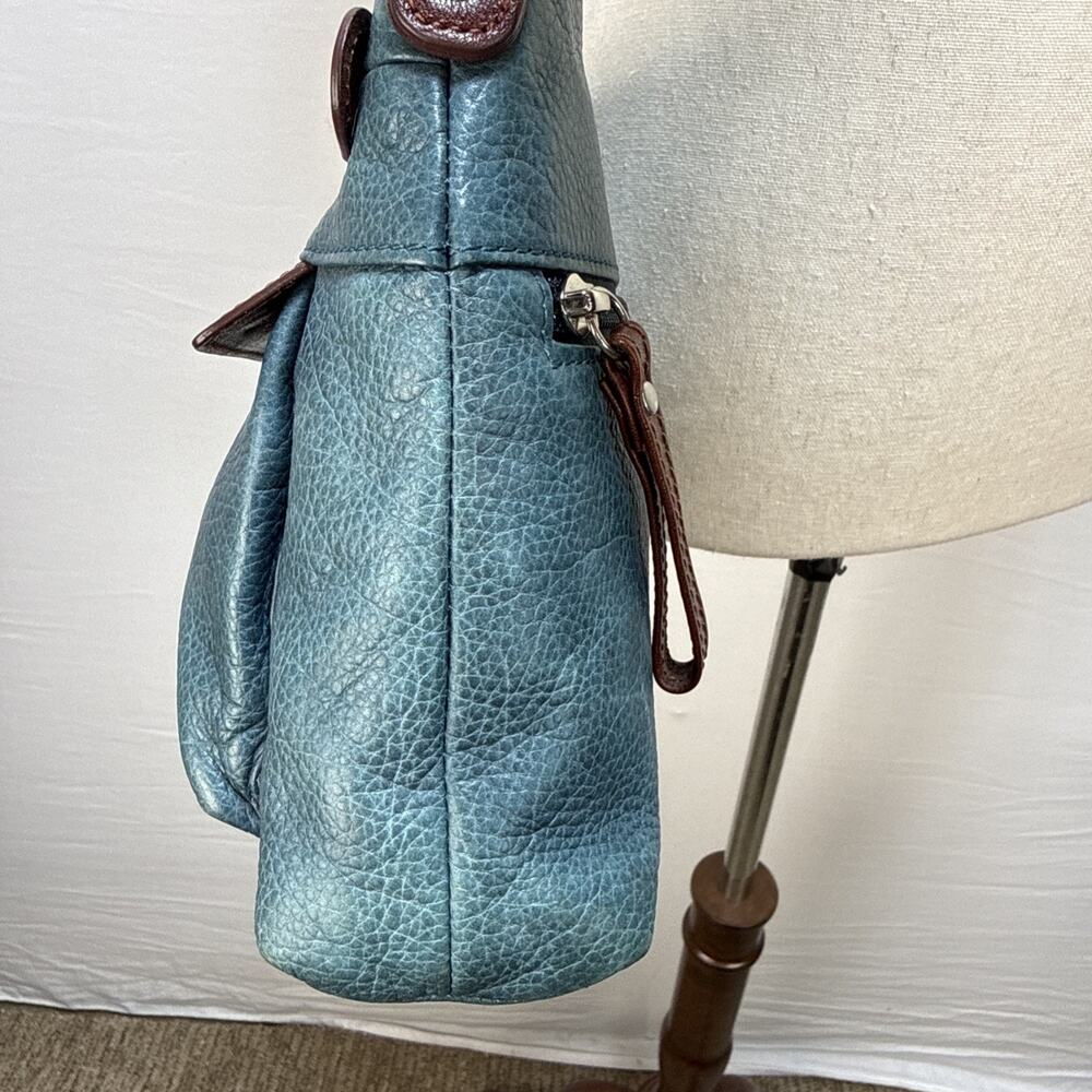Osgoode Marley Two Tone Leather Crossbody Bag Purse Teal Blue Brown Multi Pocket - Picture 3 of 8